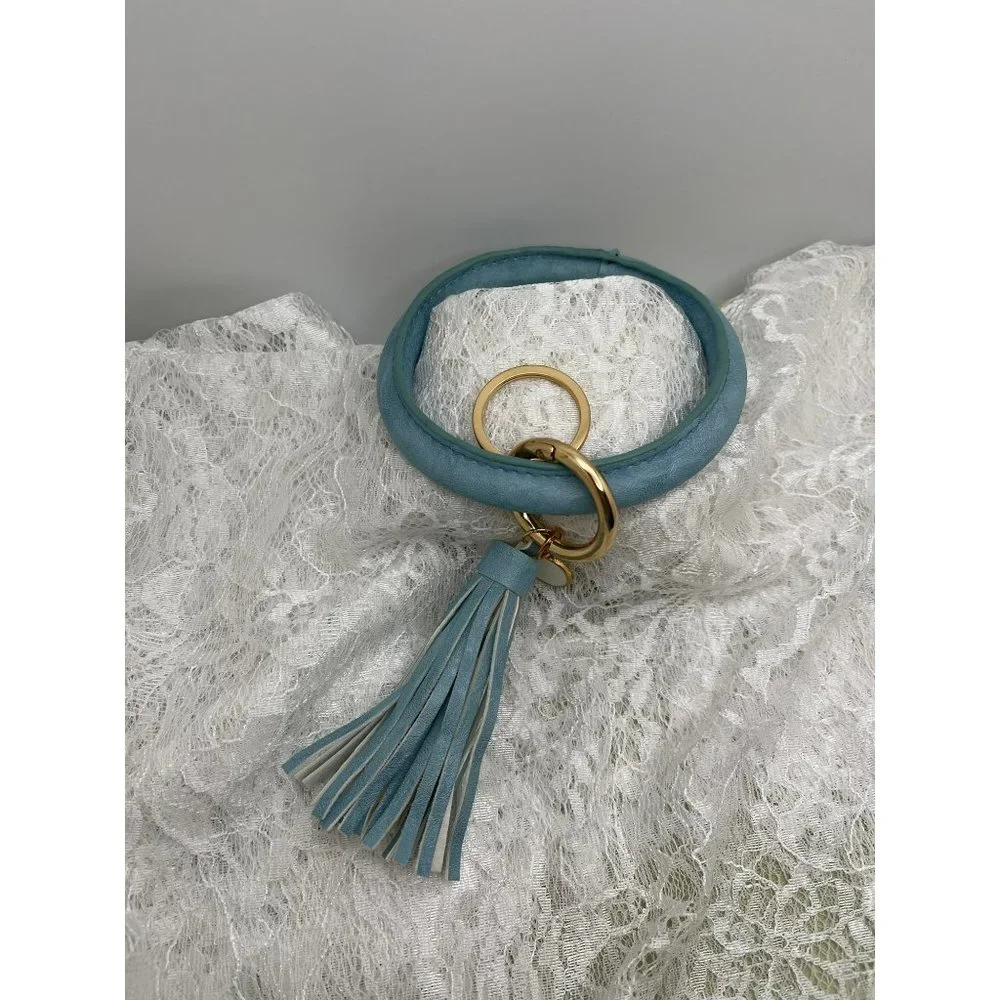 Blue Bangle Bracelet Fringe Dangle Key Ring